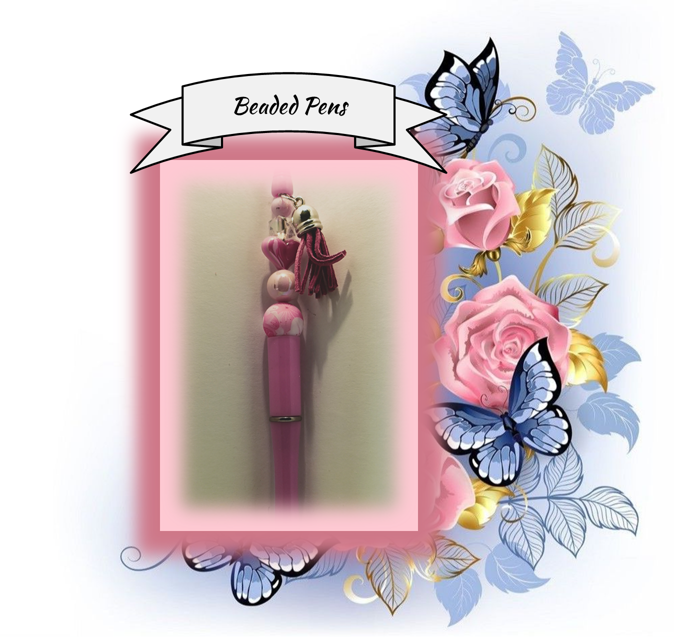 Hot Pink Pen with Pink Flowers and a Heart 111