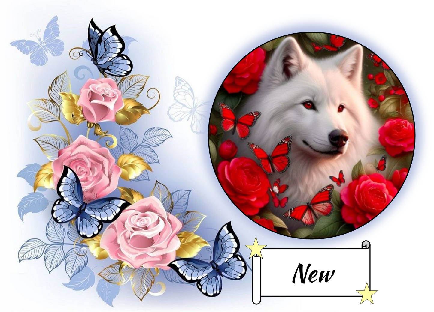 White Wolf in Red Roses 1037