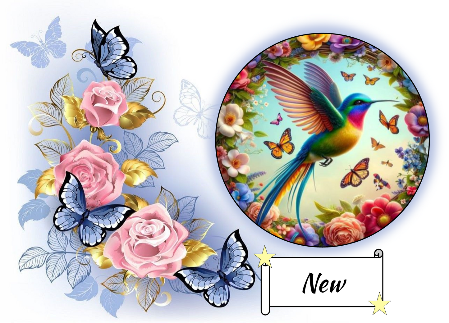 Vibrant Hummingbird with Flowers and Butterflies 1040