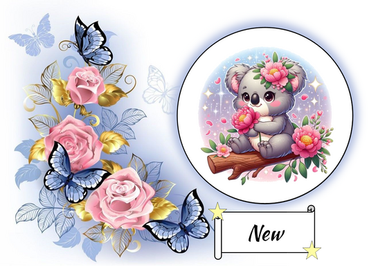 Koala Bear Sitting on a Branch with Flowers 1052