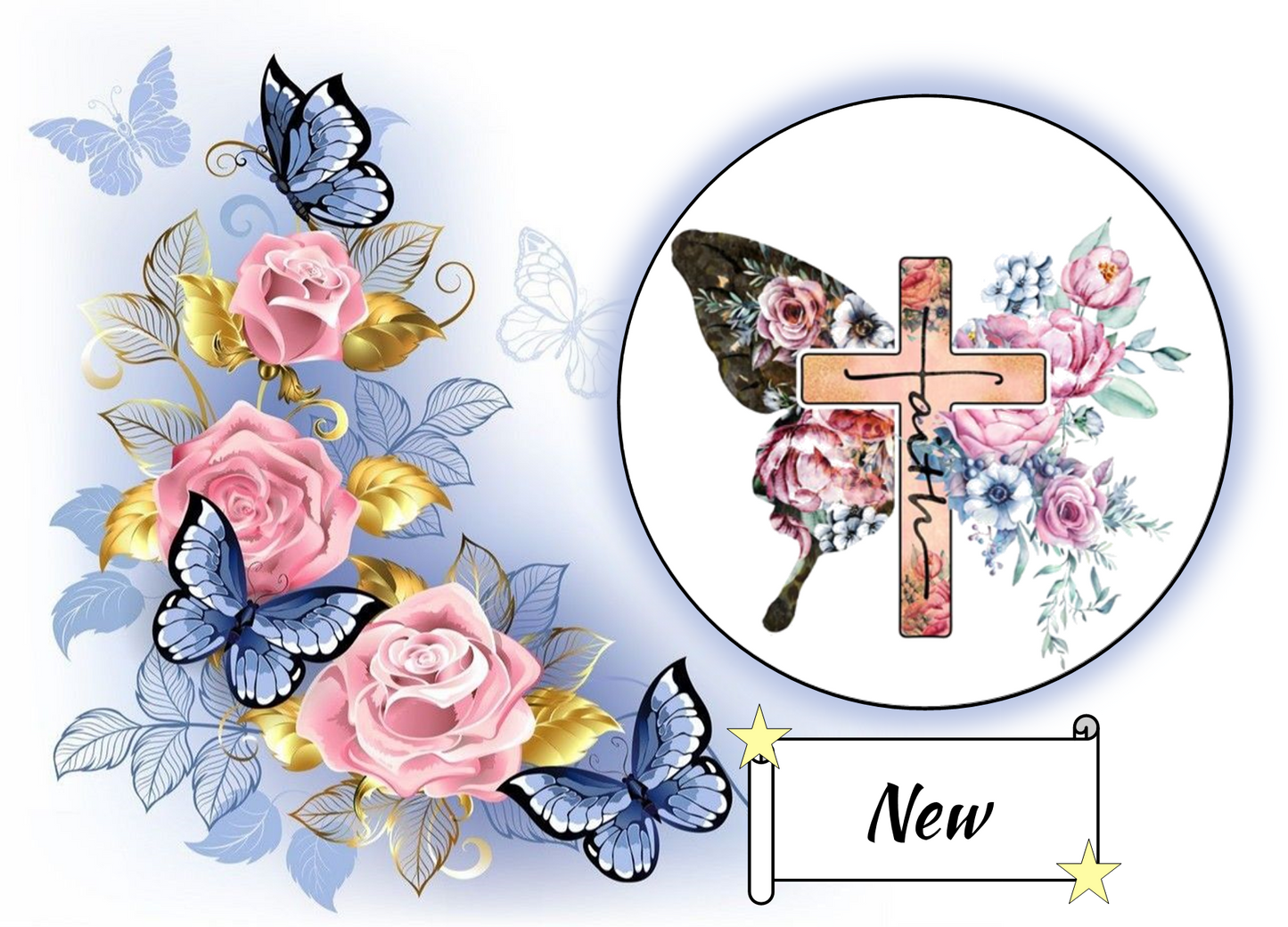 Butterfly with Faith Cross and Flowers 1061