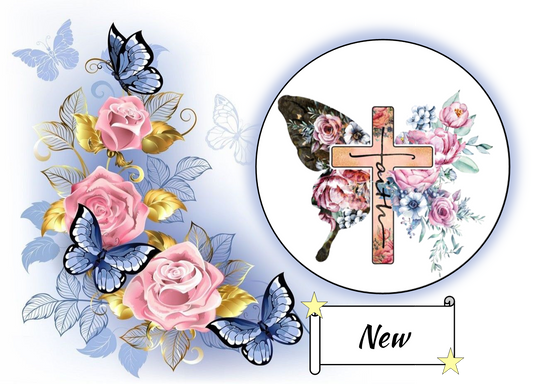 Butterfly with Faith Cross and Flowers 1061