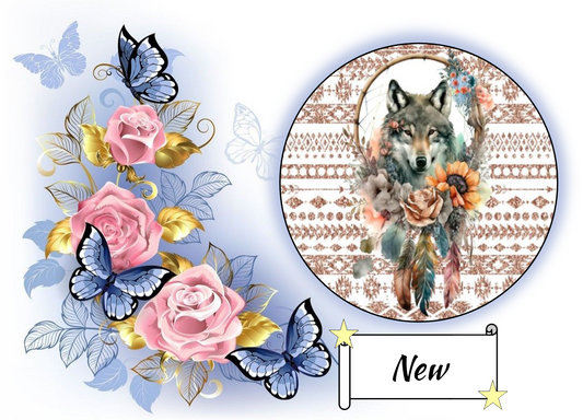 Wolf Dreamcatcher with Fall Flowers 1076