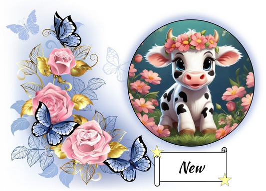 Cute Cow in Flowers 1081