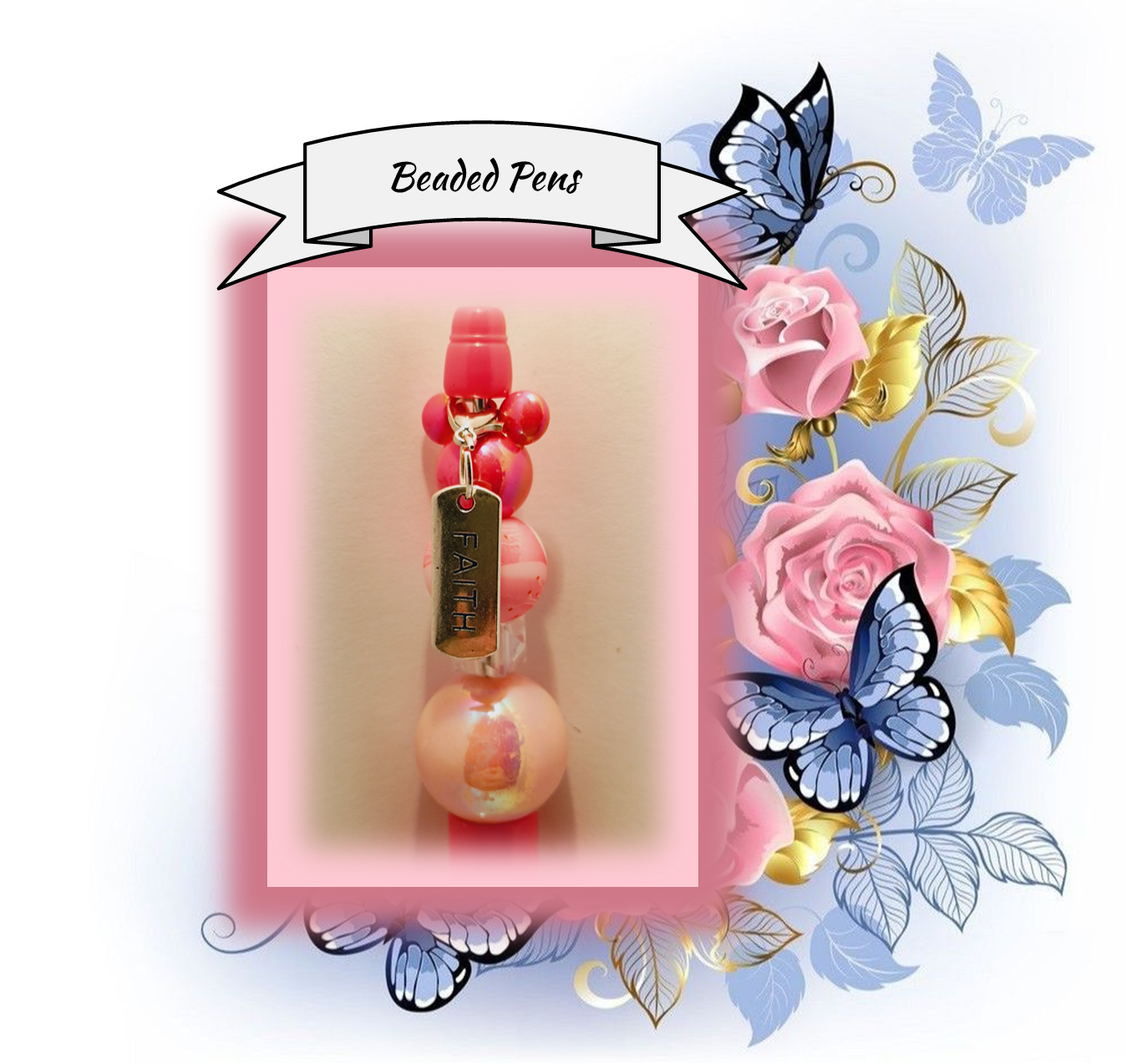 Hot Pink Pen with Floral Pink Bead 64