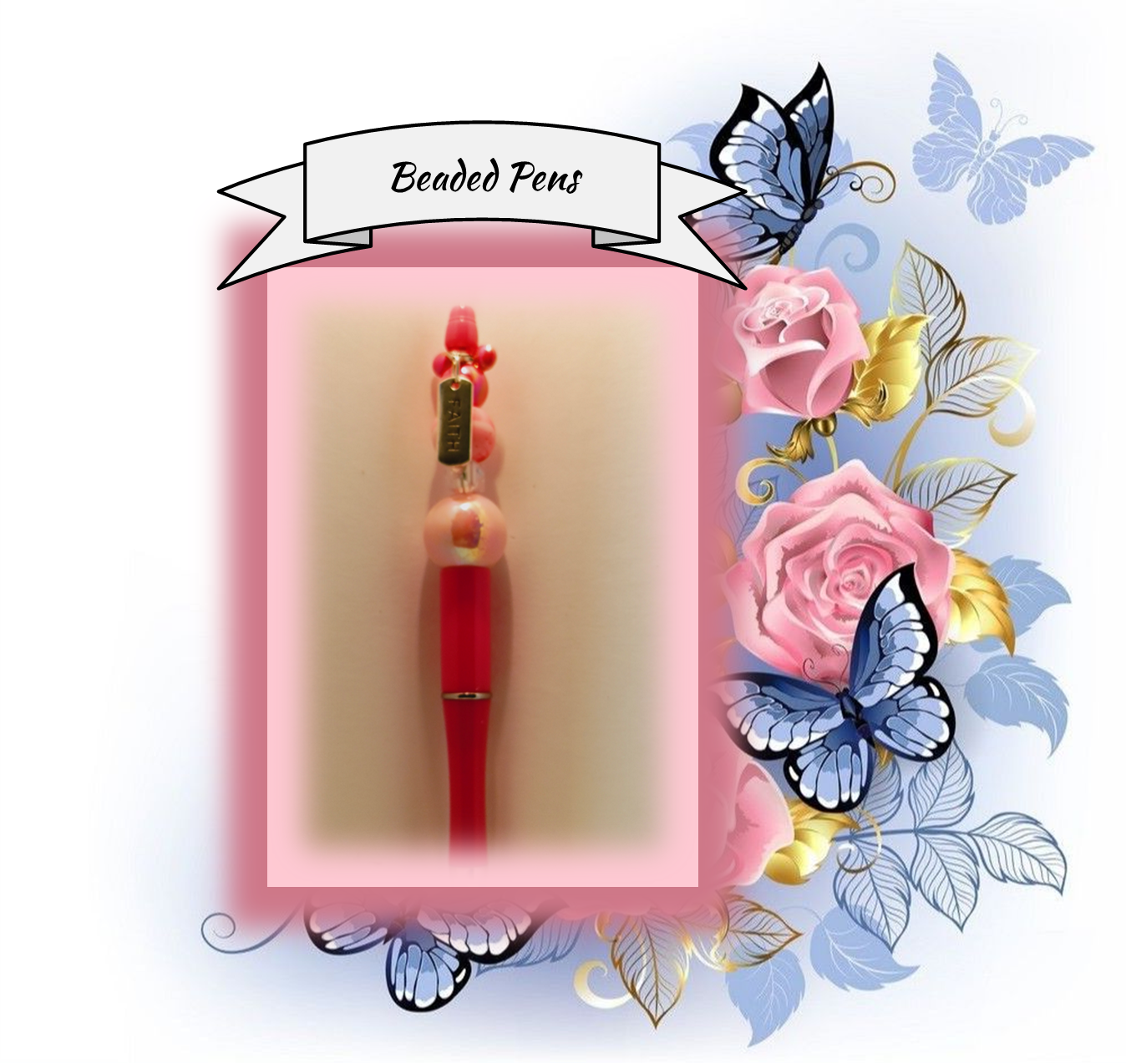 Hot Pink Pen with Floral Pink Bead 64