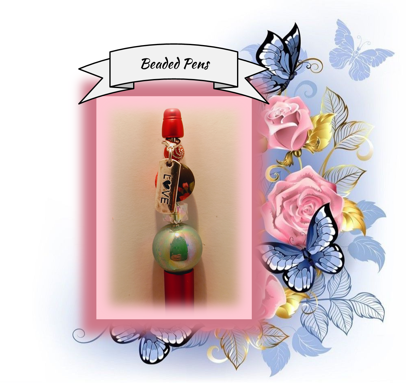 Red Pen with a Rose Bead 167