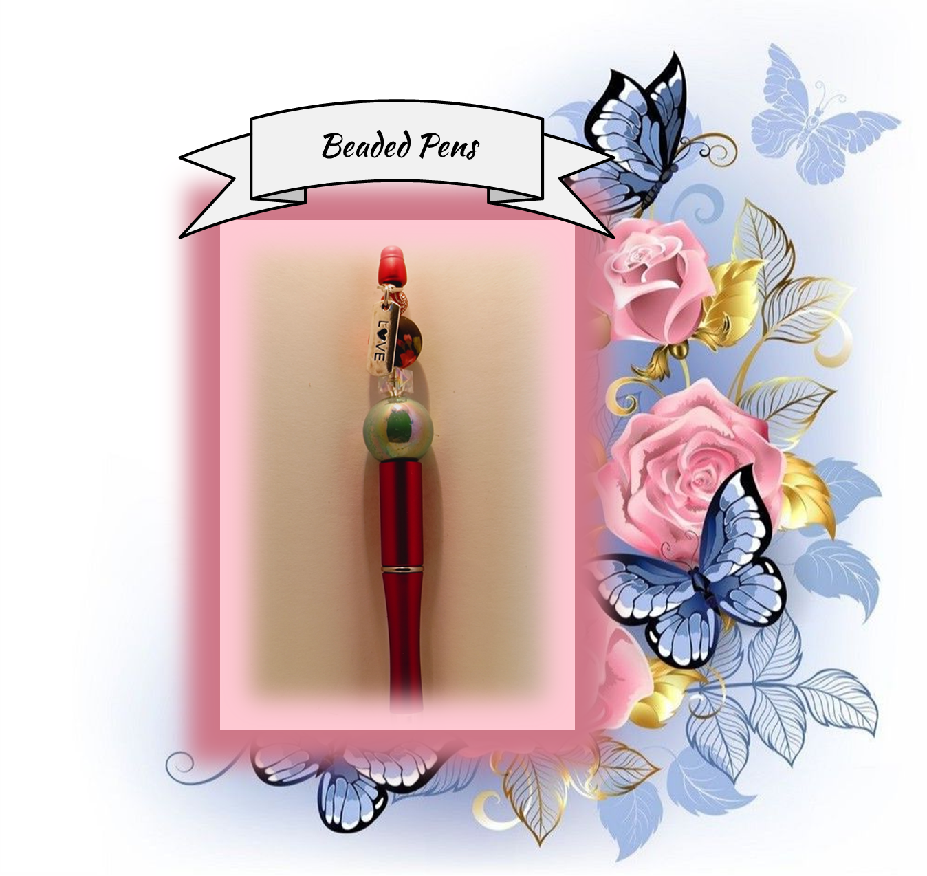 Red Pen with a Rose Bead 167