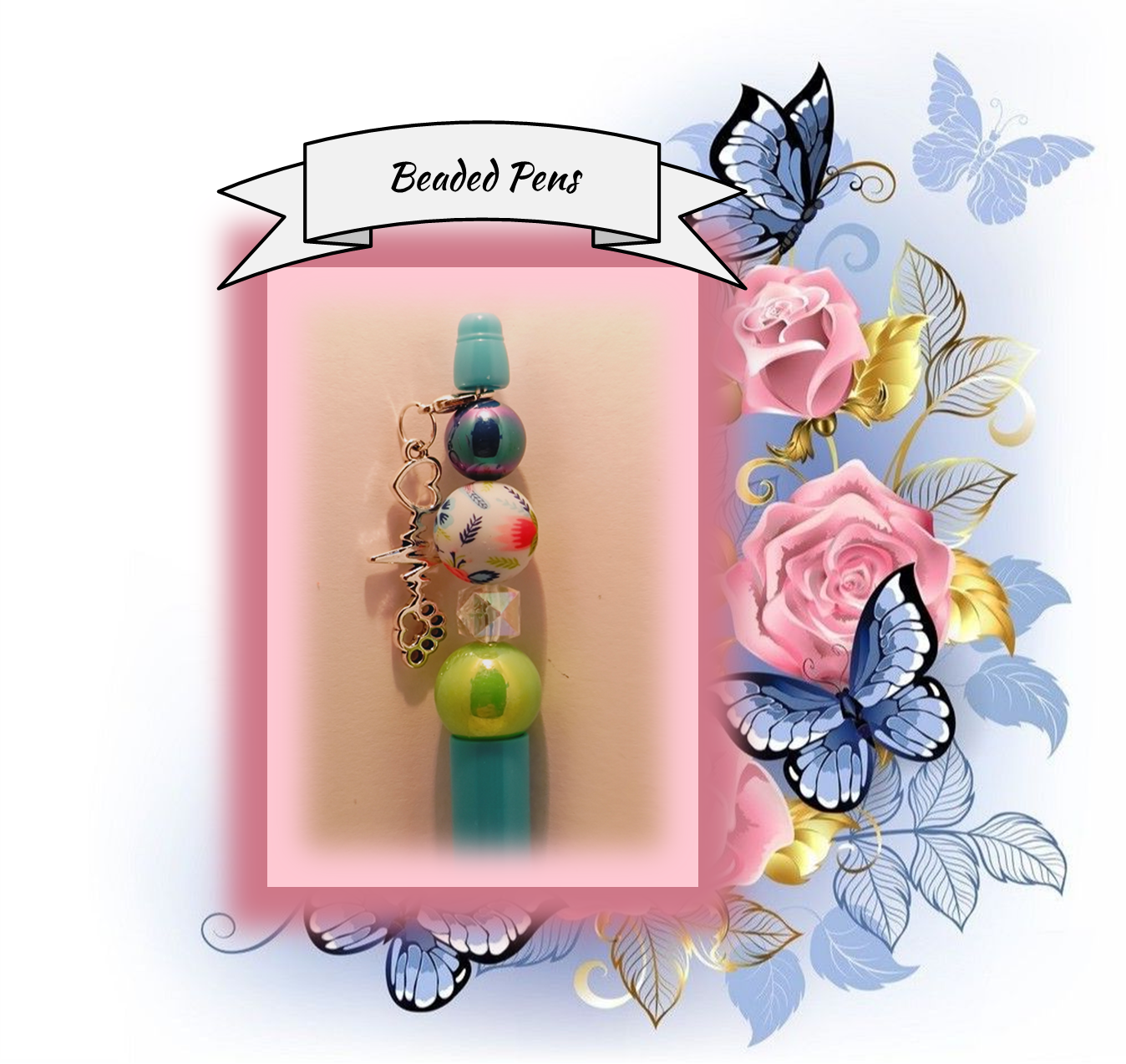 Teal Pen with a Flower bead 28