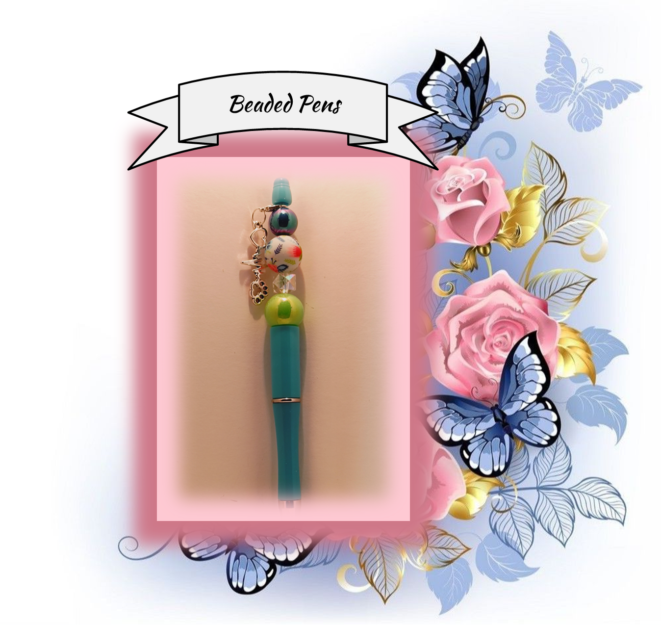 Teal Pen with a Flower bead 28