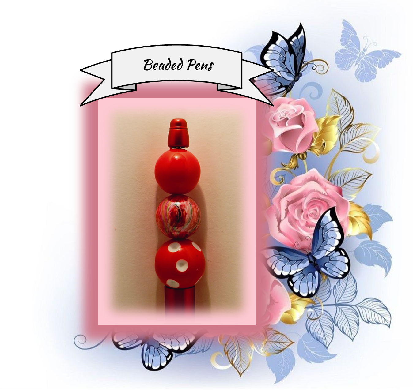 Red Pen with Poka Dots Bead 159