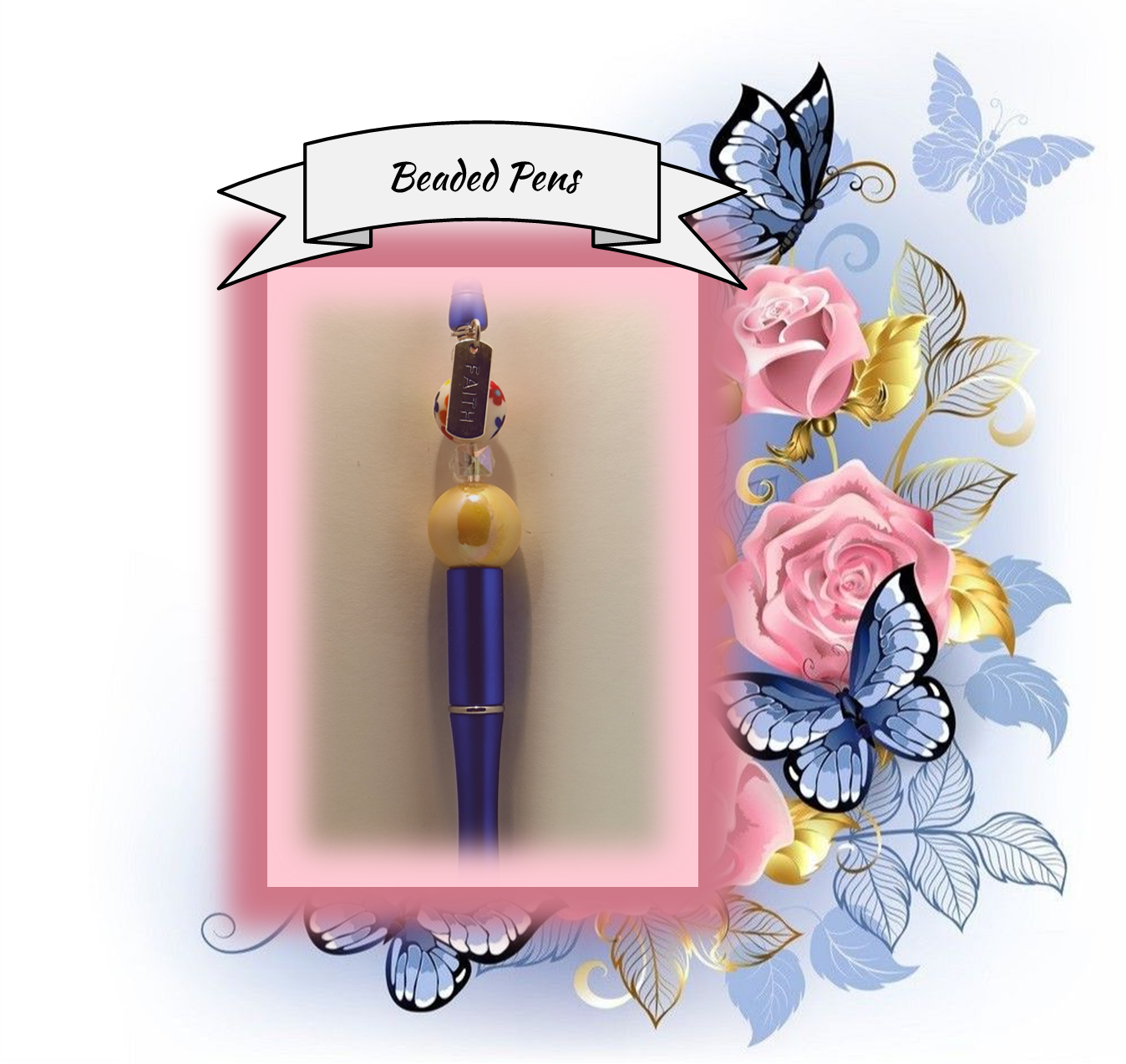 Blue Pen with Floral Bead 95