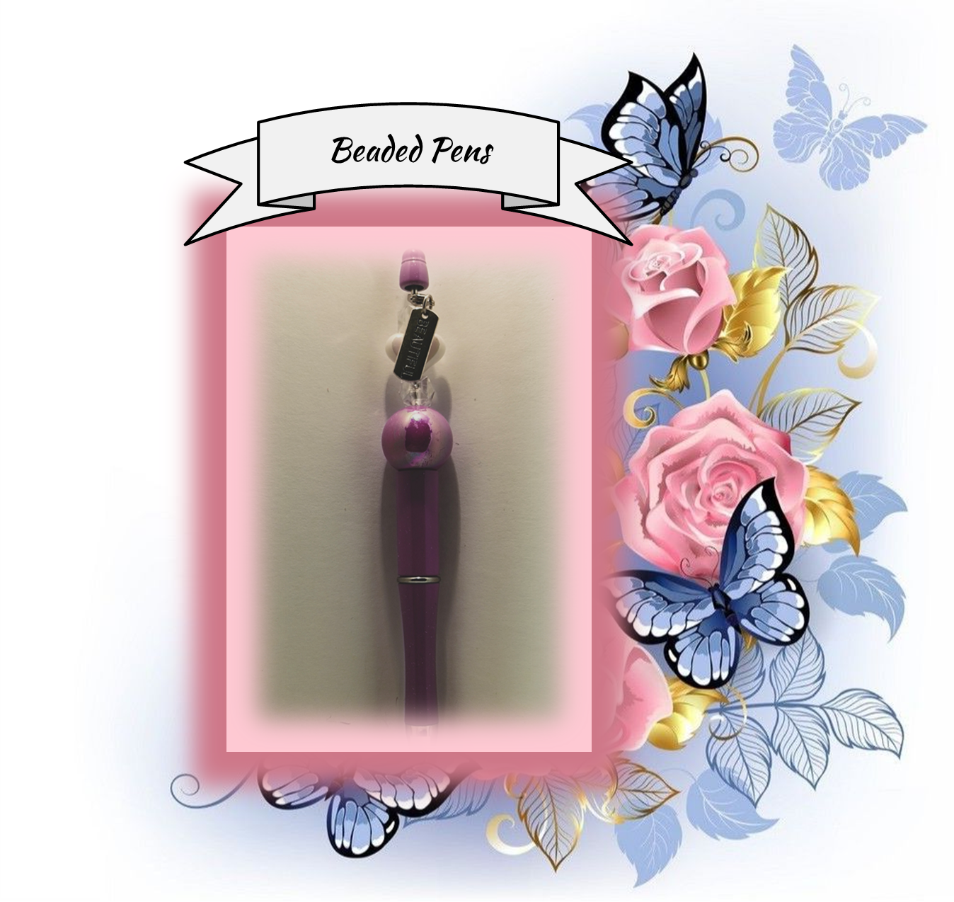 Purple Pen with a White Heart Bead 116