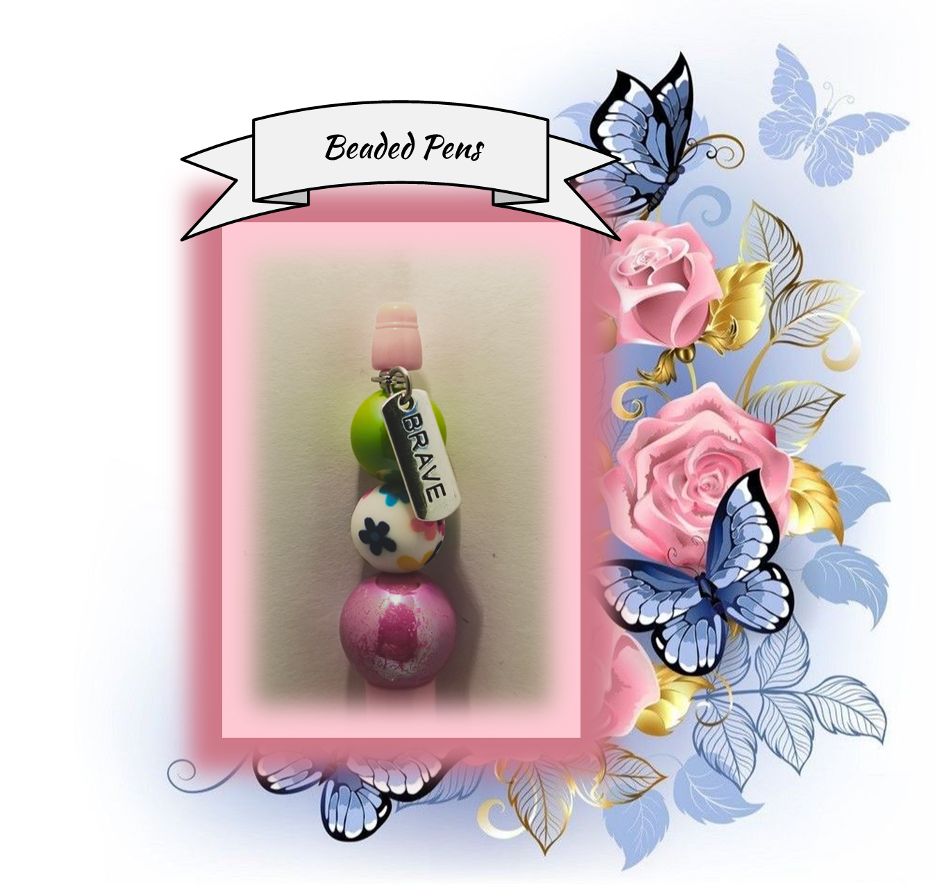 Pink Pen with Flower Bead 32