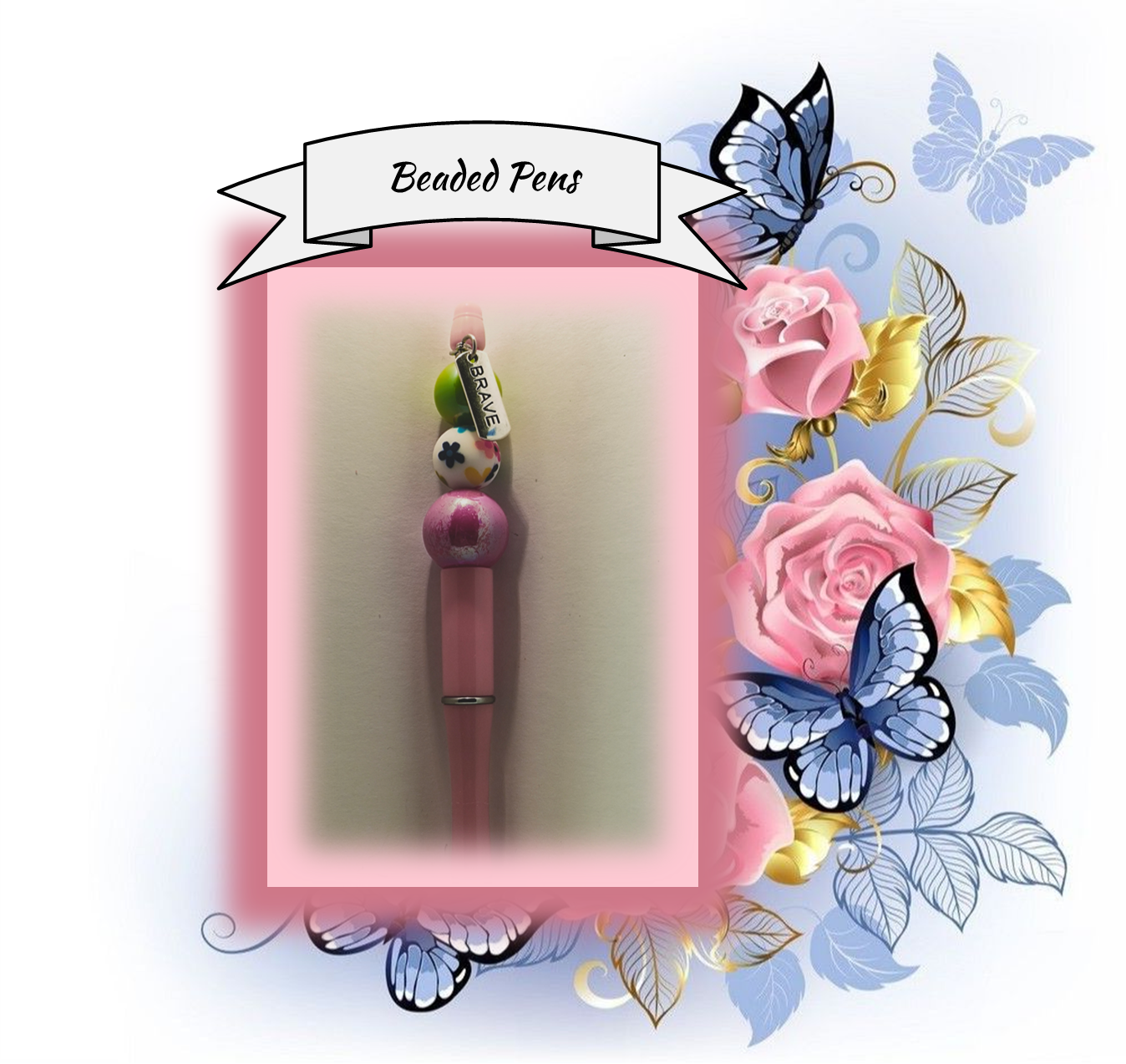 Pink Pen with Flower Bead 32