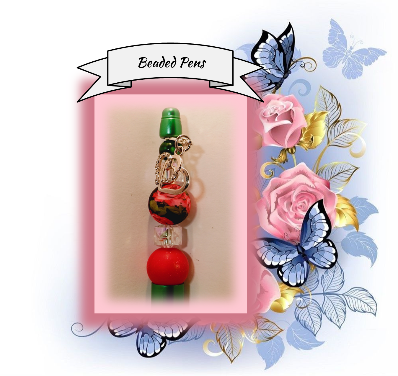 Green Pen with a Rose Bead 42