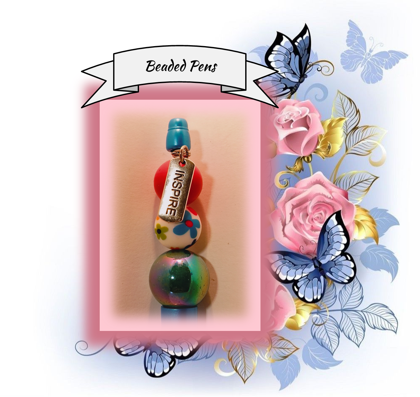 Teal Pen with a Floral Bead 113