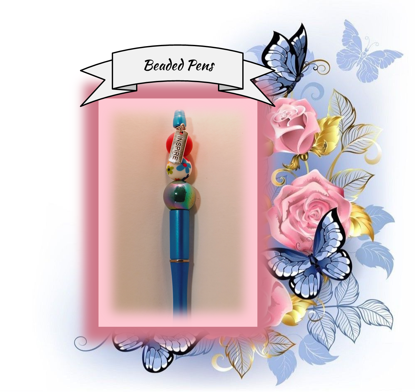 Teal Pen with a Floral Bead 113