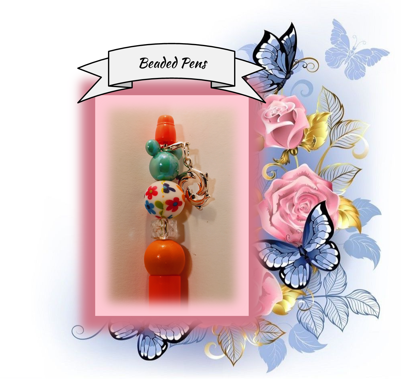 Orange Pen with a Floral Bead 121