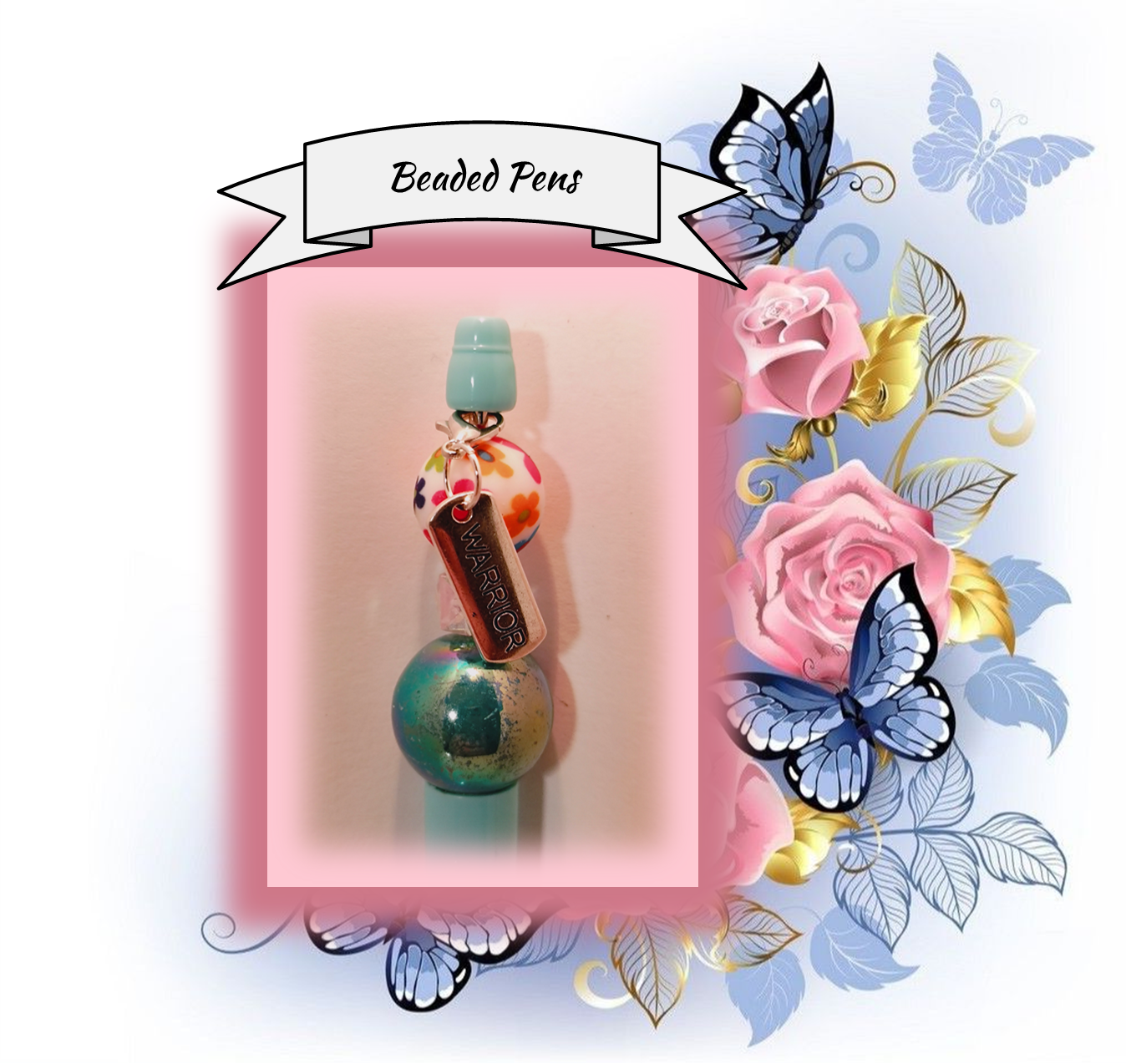 Light Teal Pen with a Floral Bead 150