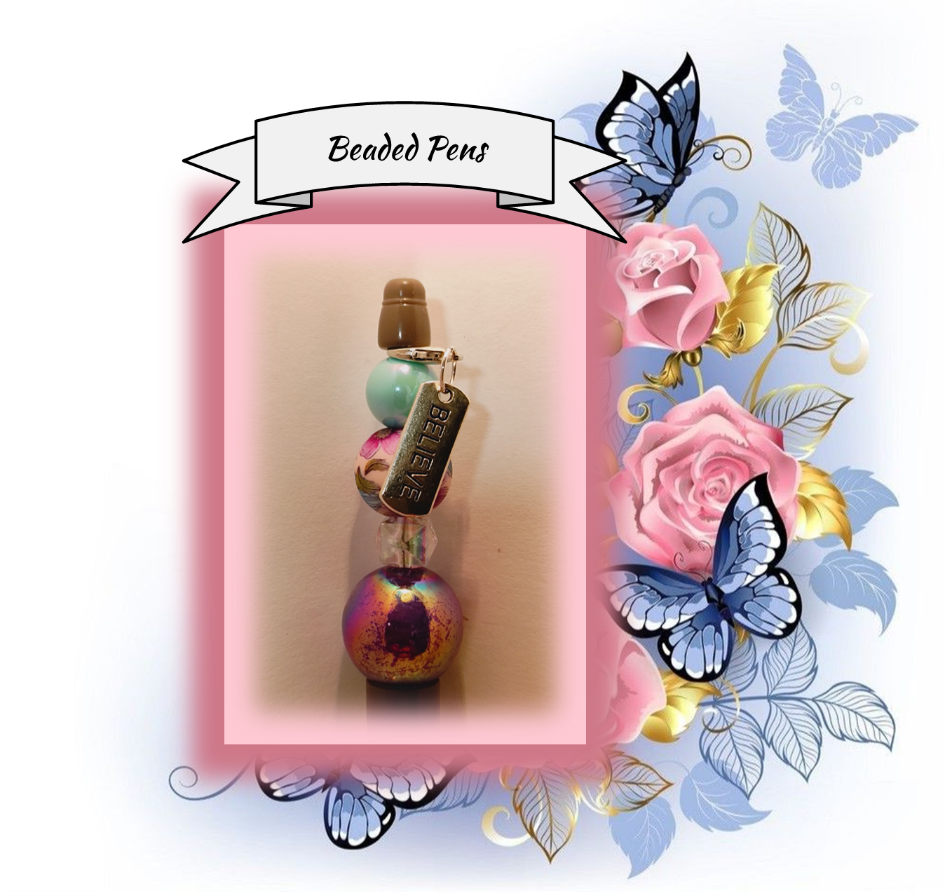 Pen with Purple and Green Floral Bead 44