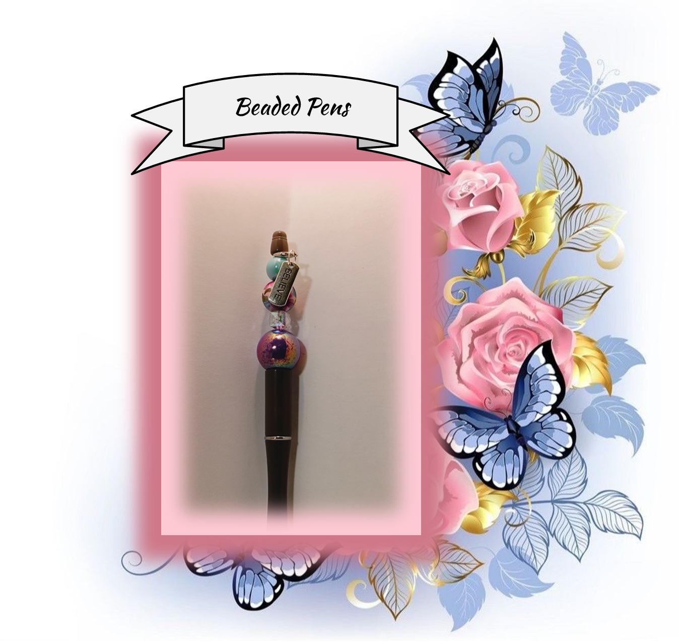 Pen with Purple and Green Floral Bead 44