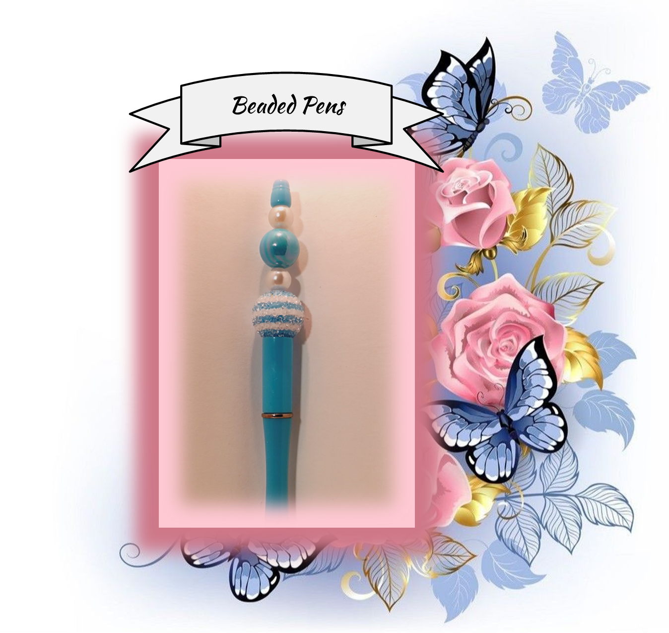 Teal Pen with a Stripe Bead 110