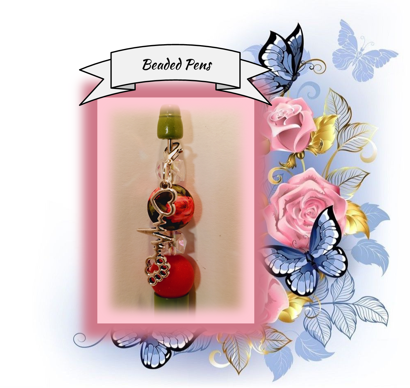 Olive Green Pen with a Rose Bead 96