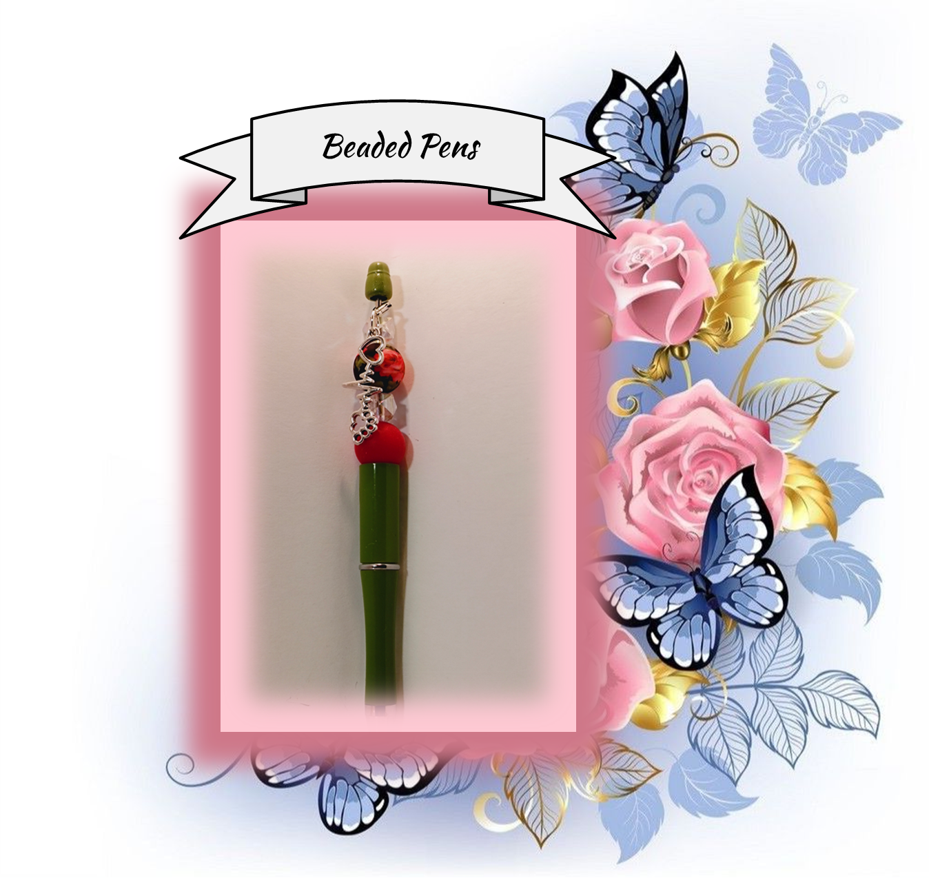 Olive Green Pen with a Rose Bead 96