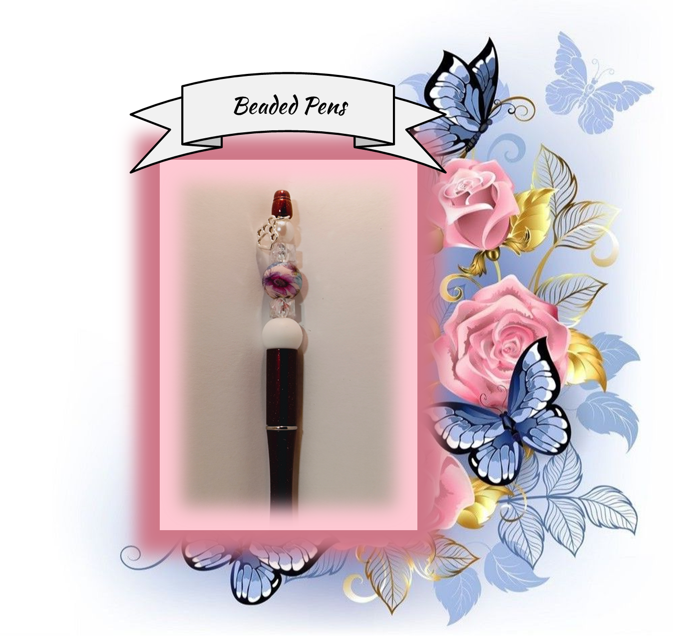 Burgendy Pen with Flower Bead 117