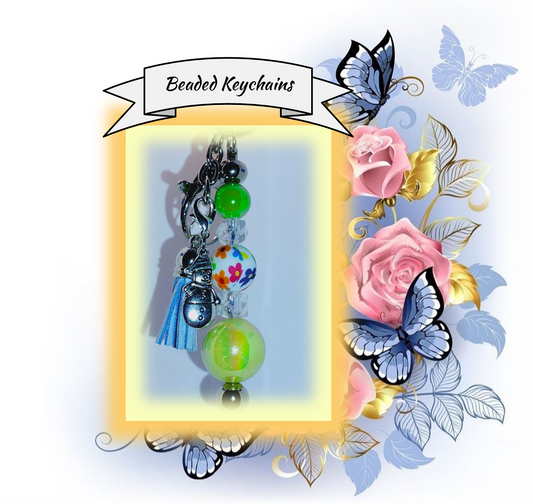 Yellow Green and Floral Keychain 25