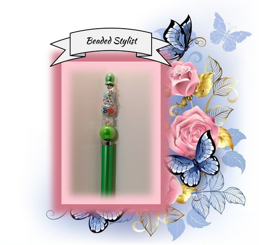 Stylus / Pen Green with Floral Bead 81