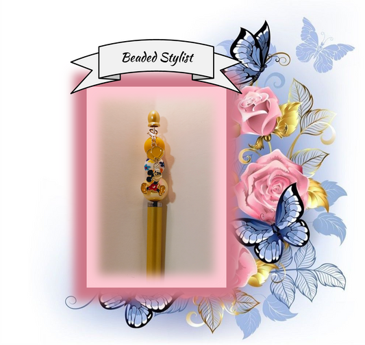 Yellow Mickey Stylus with Floral Bead 114