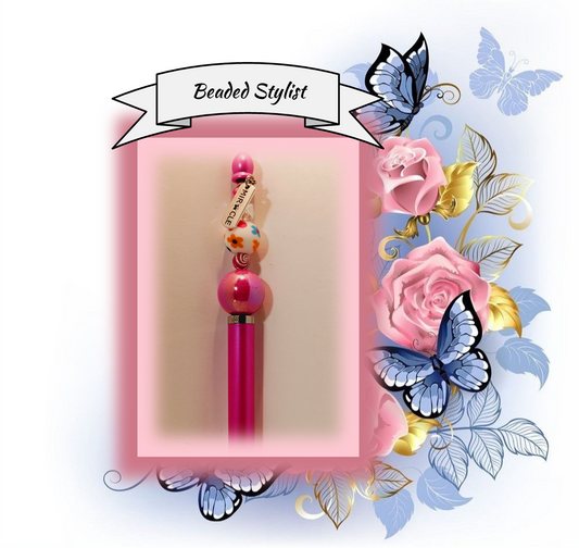 Hot Pink Stylus Pen with Floral Beads 165