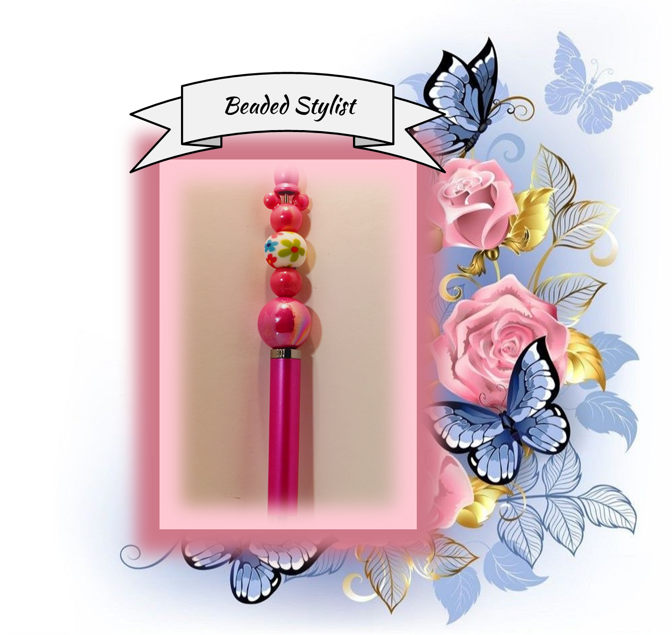 Hot Pink Stylus Pen with Mickey Bead 25