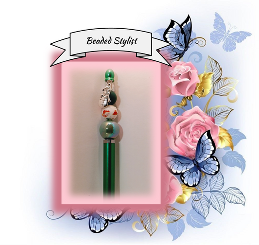 Green Stylus with a Christmas Bead and a Snowman 115