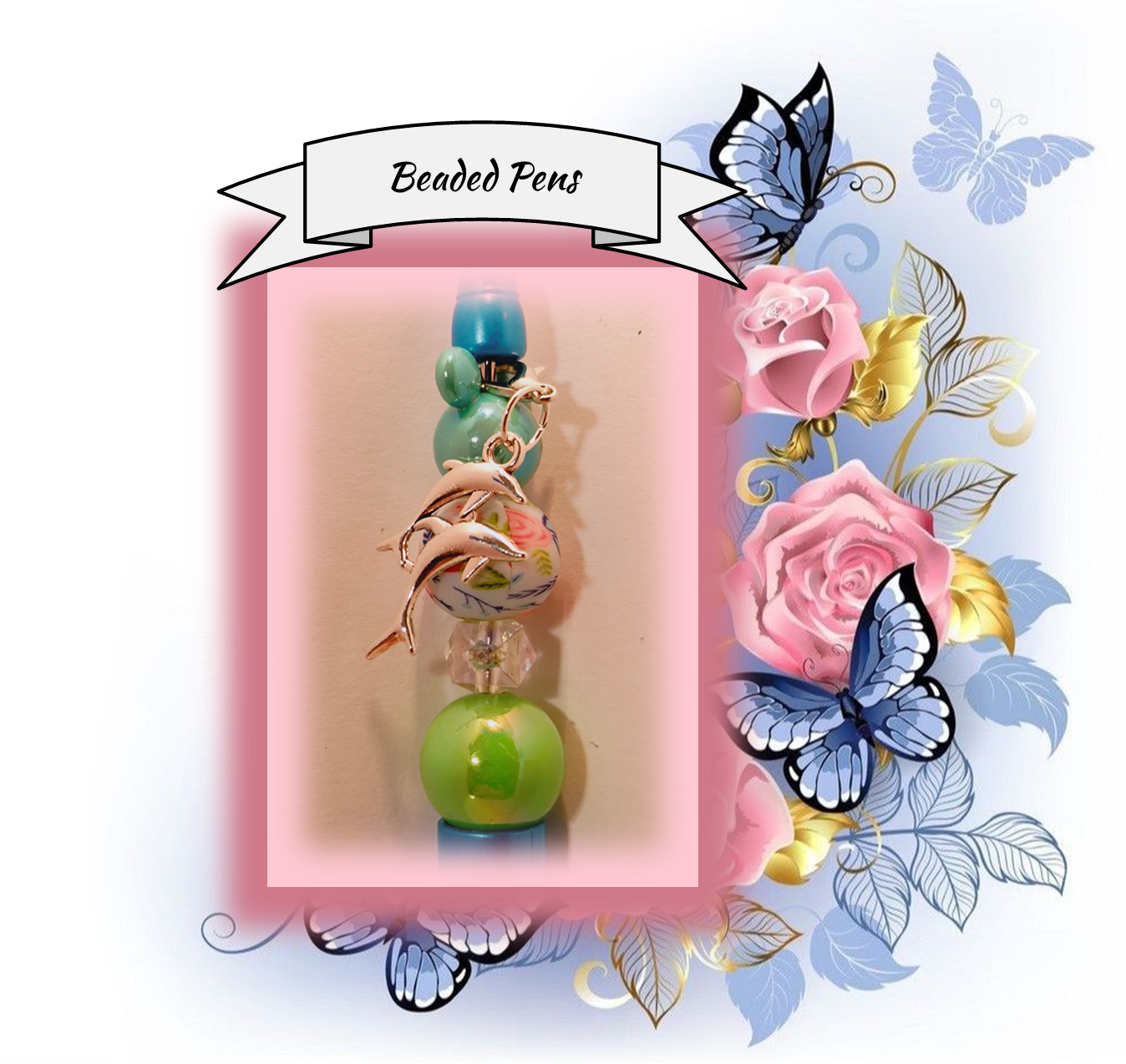 Teal Pen with Flower Bead 84