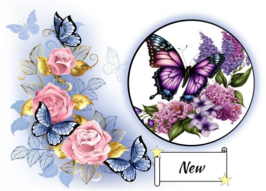 Purple Butterfly and Flowers 357