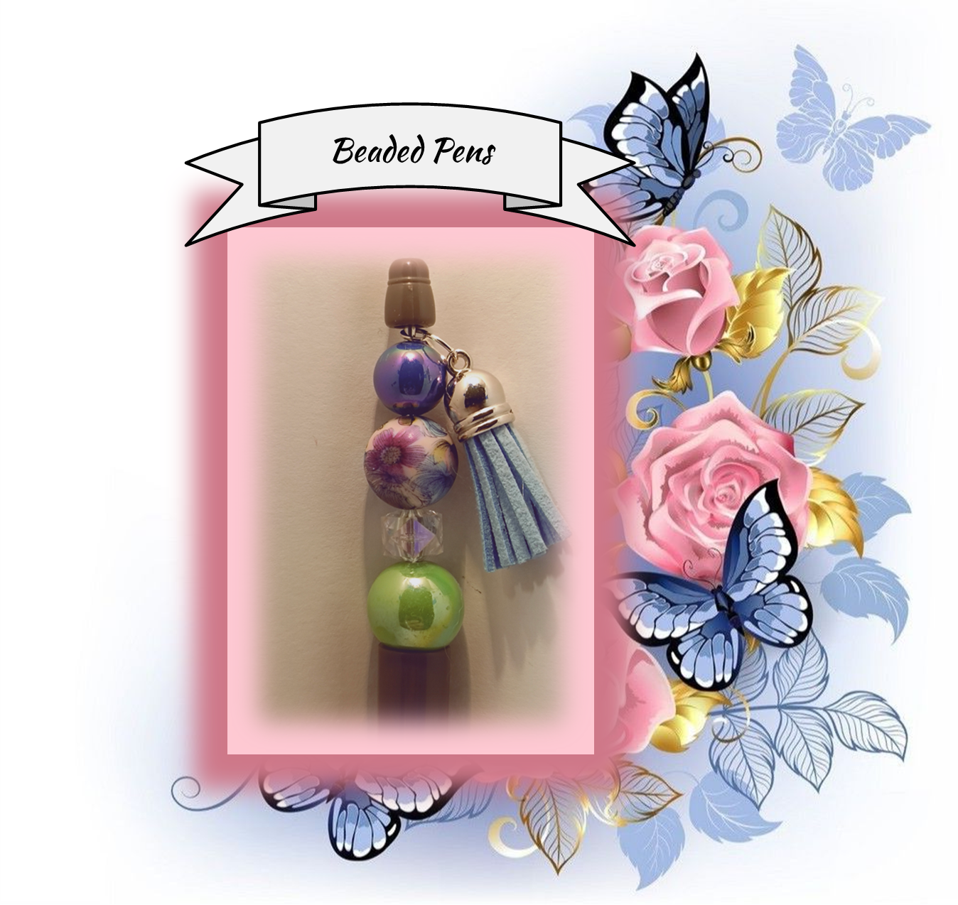 Olive Pen with Flower Bead 27