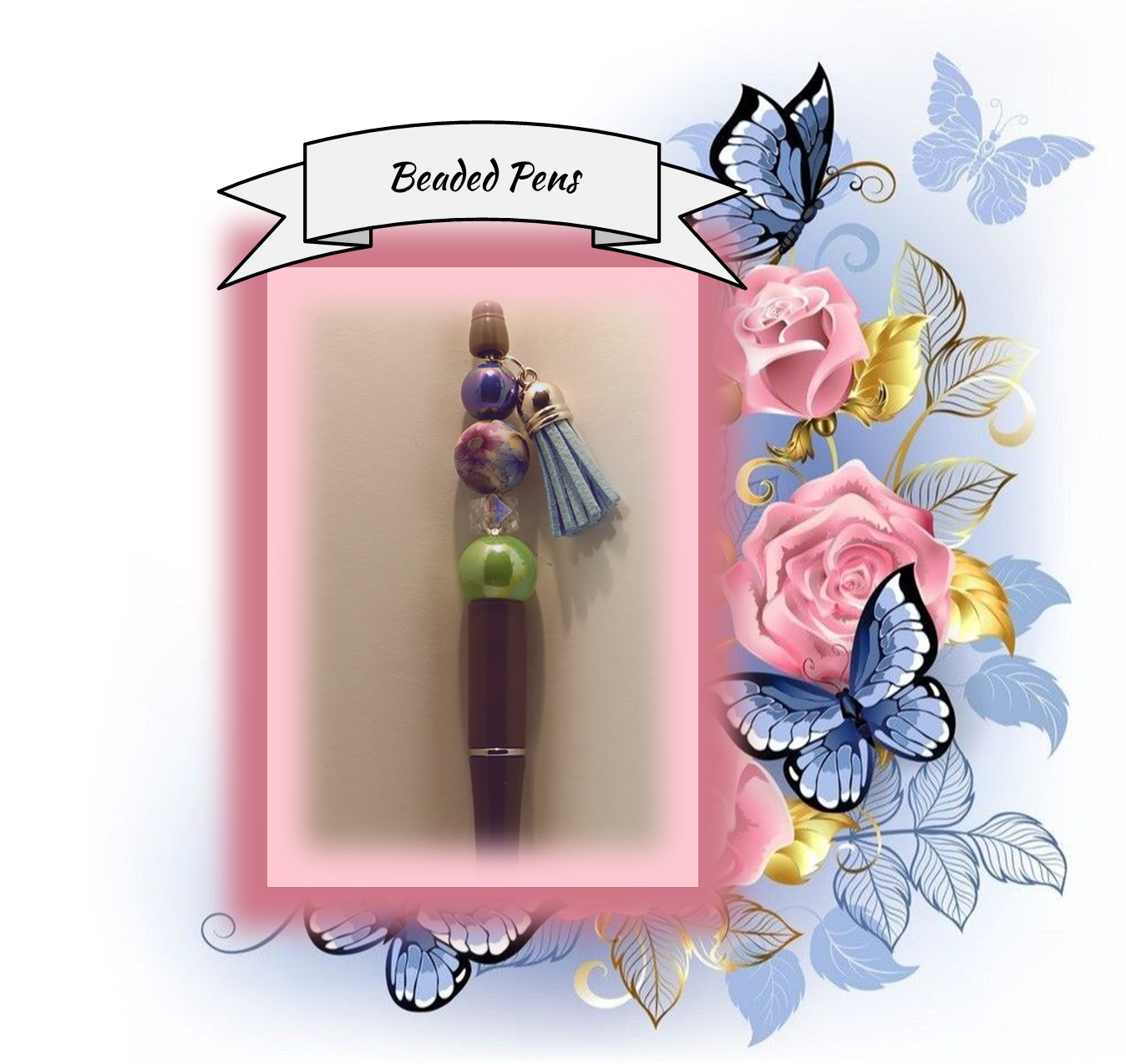 Olive Pen with Flower Bead 27