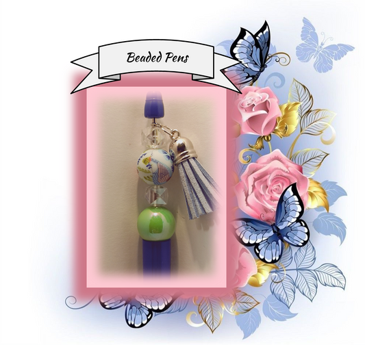 Dark Blue Pen with a Floral Bead 118