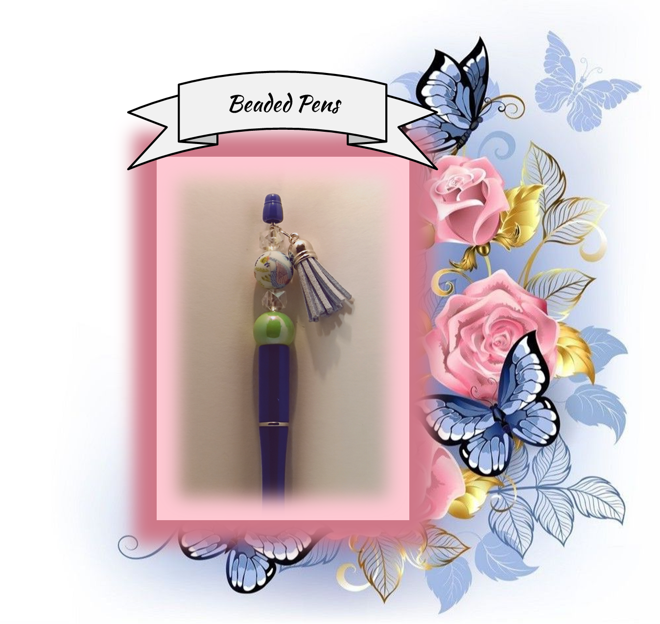 Dark Blue Pen with a Floral Bead 118