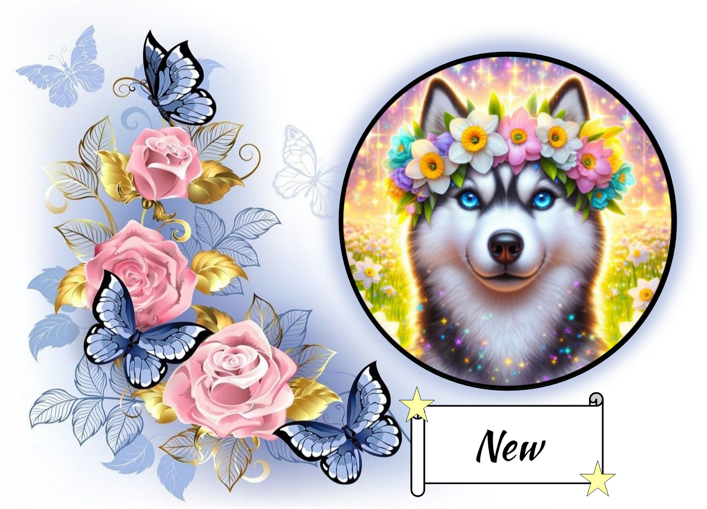 Huskey with Flowers 683