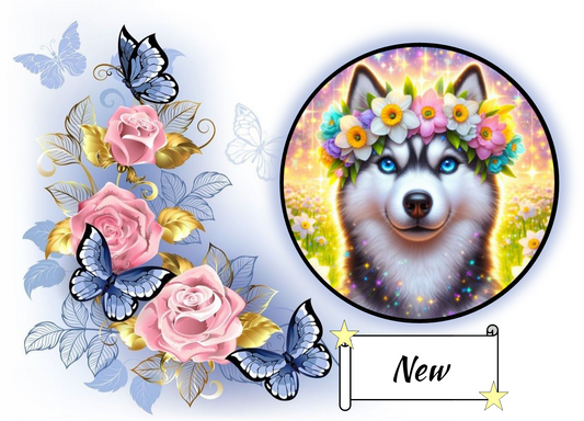 Huskey with Flowers 683