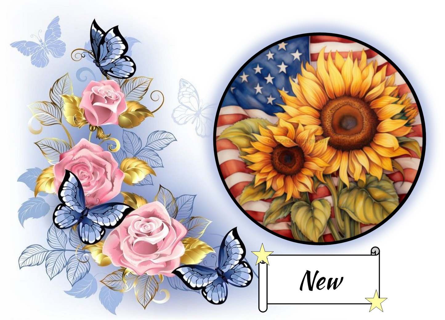 American Flag with Sunflowers 702