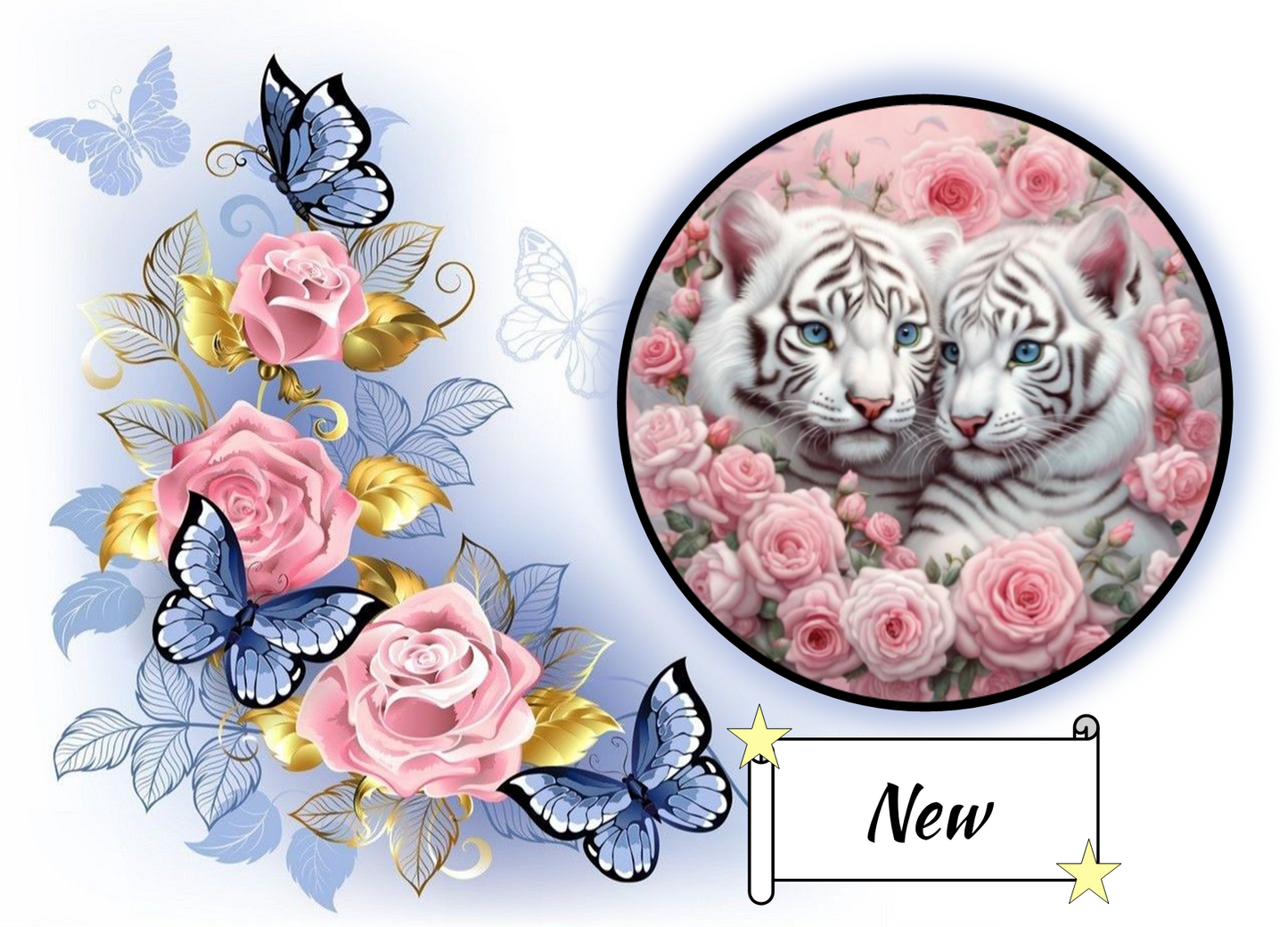 White Tiger Cubs in Pink Roses 904