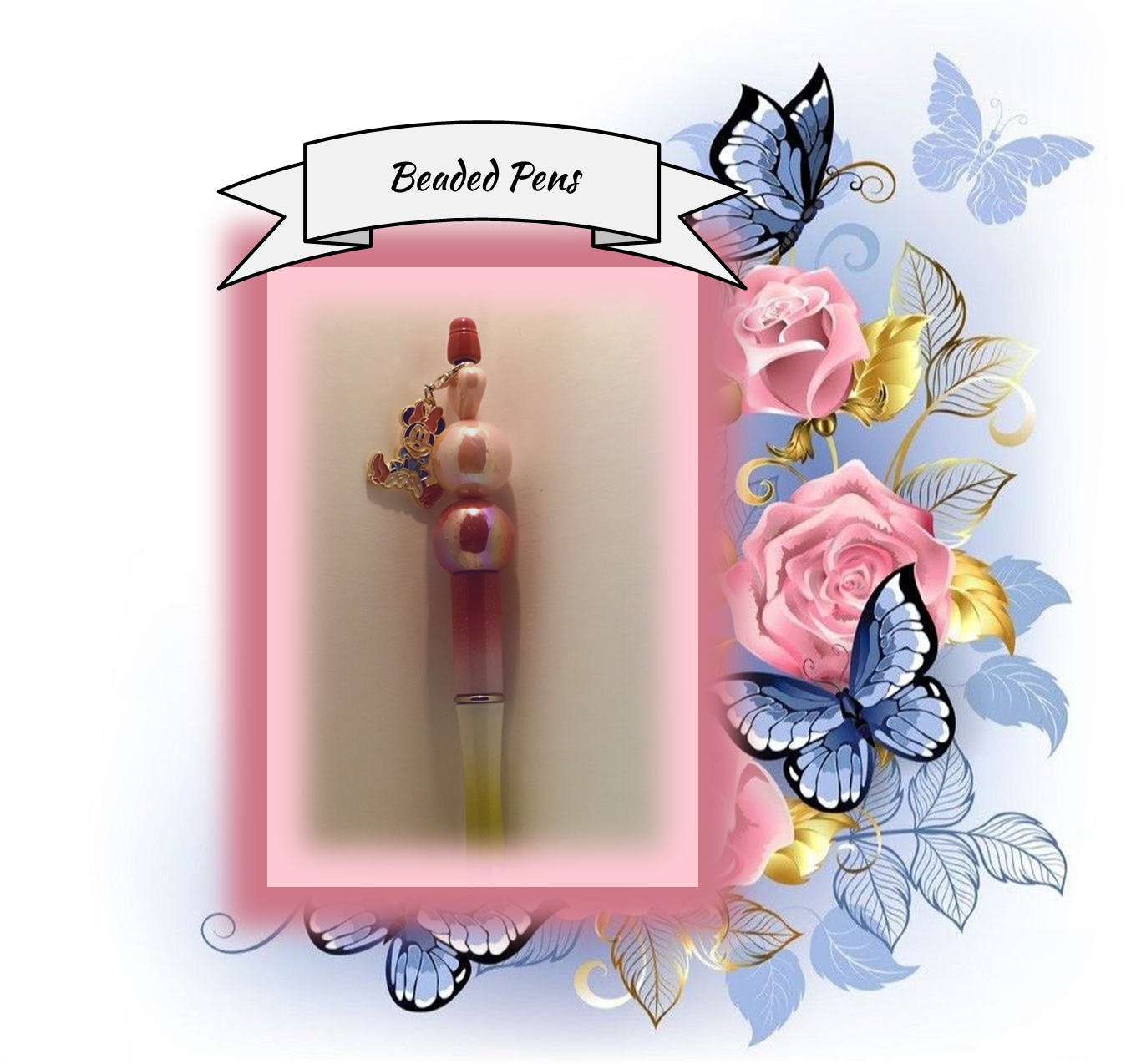 Pink and Green Pen with a Minnie Charm 108